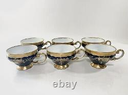 6x Katharina Weimar Cobalt Blue Gold Rim Coffee Demitasse Cups & Saucers