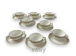 8 Antique LIMOGES Porcelain C. AHRENFELDT AHR19 Bullion Cream Soup Cup & Saucer