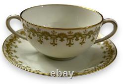 8 Antique LIMOGES Porcelain C. AHRENFELDT AHR19 Bullion Cream Soup Cup & Saucer