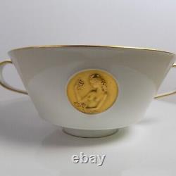 8 KPM Royal Berlin Arcadia Gold Cream Soup Bowls & Saucers Medallion Germany