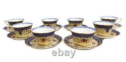 8 Royal Worcester England Hand Painted Porcelain Cup and Saucers 1938