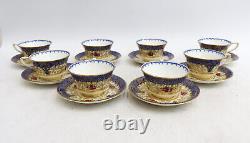 8 Royal Worcester England Hand Painted Porcelain Cup and Saucers 1938