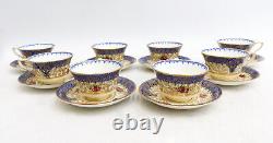 8 Royal Worcester England Hand Painted Porcelain Cup and Saucers 1938