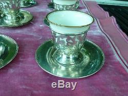 9 Sterling Silver Cups And Saucers W Lenox Porcelain Inserts 24.66 Troy Oz