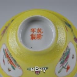 A Yellow Glazed Chinese Porcelain Famille Rose Covered Cup & Saucer Ca 1920