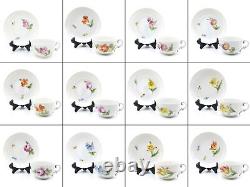 ANTIQUE BOUQUET by NYMPHENBURG German Porcelain Set of 12 Cups & Saucers Korb