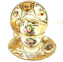 ANTIQUE ENGLISH PORCELAIN TEA COFFEE CUP SAUCER PLATE SET FLOWERS Pat. 2990 c