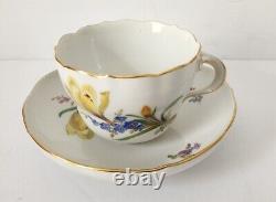 ANTIQUE MEISSEN PORCELAIN COFFEE Tea CUP & SAUCER Floral Scattered Flowers Full