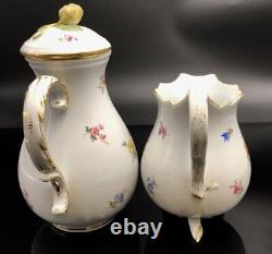 ANTIQUE Meissen Porcelain Coffee Pot Footed RARE creamer with Demi cup and saucer