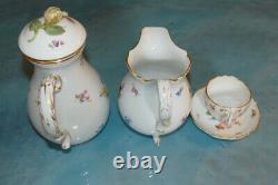 ANTIQUE Meissen Porcelain Coffee Pot Footed RARE creamer with Demi cup and saucer
