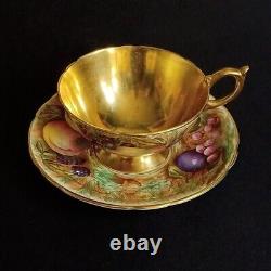 AYNSLEY ORCHARD GOLD Porcelain Tea Cup, Saucer & Luncheon Plate D. Jones