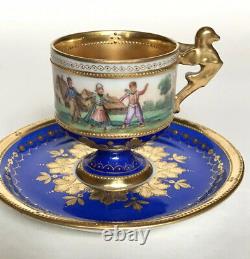 Ambrosius Lamm Dresden Porcelain Demitasse Cabinet Cup & Saucer Finely Painted