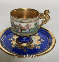 Ambrosius Lamm Dresden Porcelain Demitasse Cabinet Cup & Saucer Finely Painted