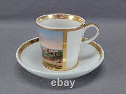 Ansbach Germany Hand Painted Topographical Scene & Gold Cup & Saucer C. 1800-1850