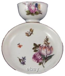 Antique 1740s Meissen Porcelain Polychrome Floral Cup & Saucer Porzellan Tasse
