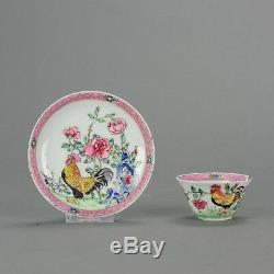 Antique 18C Chinese Porcelain Cup Saucer Roosters Antique Faboulas
