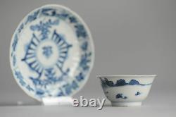 Antique 18C Kangxi Chinese Porcelain Tin Potted Tea Cup Saucer China Chinese