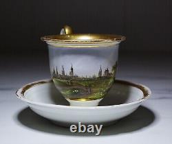 Antique 18th/19th c Hand Painted Scenic Gold Gilt Porcelain Cup & Saucer