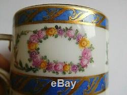 Antique 18th C Nyon Porcelain Floral Coffee Can And Saucer In The Sevres Style
