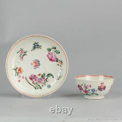 Antique 18th c Chinese Porcelain Famille Rose Tea Bowl Cup Saucer Qing