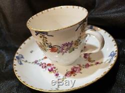 Antique 18thC Ludwigsburg Floral Garland blue bow teacup & Saucer Porcelain Rare