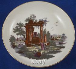 Antique 18thC Worcester Porcelain Polychrome Ruin Scene Cup & Saucer Porzellan