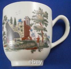 Antique 18thC Worcester Porcelain Polychrome Ruin Scene Cup & Saucer Porzellan