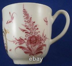 Antique 18thC Worcester Porcelain Puce Gold Design Cup & Saucer Porzellan Tasse