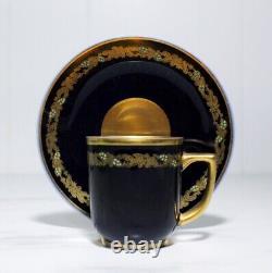 Antique 19th C Germany Hand Painted Jeweled Gilt Porcelain Cup & Saucer