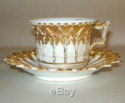 Antique 19th C. Meissen Porcelain Raised Relief Gold White Cup + Saucer
