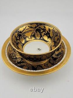 Antique 19th C Royal Crown Derby Porcelain 24k Gold Teacup And Saucer. Vg Cond