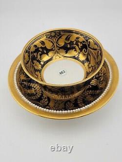 Antique 19th C Royal Crown Derby Porcelain 24k Gold Teacup And Saucer. Vg Cond