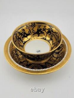 Antique 19th C Royal Crown Derby Porcelain 24k Gold Teacup And Saucer. Vg Cond