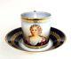 Antique 19th C. Sevres Portrait Cup & Saucer. French Porcelain. W 5.1 X H 3