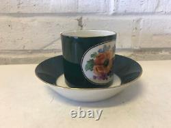 Antique 19th Century German KPM Porcelain Cup & Saucer Green & Floral Decoration