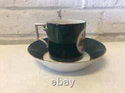 Antique 19th Century German KPM Porcelain Cup & Saucer Green & Floral Decoration