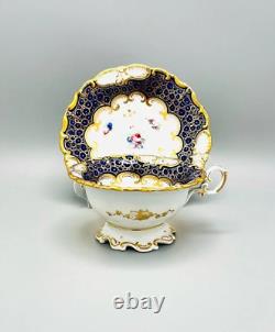 Antique 19th Century Hand Painted Porcelain Cobalt Tea Cup And Saucer Marked