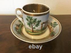 Antique 19th c. Empire Old Paris Porcelain Tea Cup & Saucer French Coffee Can 2
