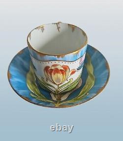 Antique 19thC Art Nouveau Nymphenburg Porcelain Cup & Saucer Floral Design