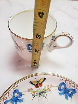 Antique 19thC English Porcelain Butterfly Turquoise Bow Cup & Saucer