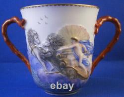 Antique 19thC Ginori Doccia Porcelain Lidded Cup & Saucer Porzellan Tasse As Is