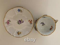 Antique 19thC Meissen Porcelain Applied 3D Flowers Cup & Saucer Porzellan German