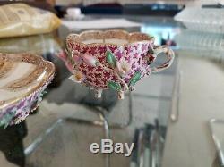 Antique 19thC Meissen Porcelain Applied 3D Flowers Cup & Saucer Porzellan Tasse