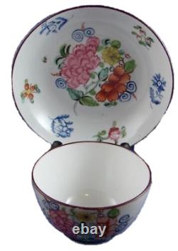 Antique 19thC New Hall Porcelain Fun Floral Cup & Saucer English England Tasse