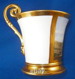 Antique 19thC Nymphenburg Porcelain Würzburg Scene Cup & Saucer Porzellan Tasse