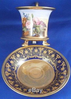 Antique 19thC Paris French Footed Porcelain Cup & Saucer Porcelaine Tasse Vieux