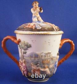 Antique 19thC Richard Ginori Doccia Porcelain Cup + Lid & Saucer Porzellan Tasse