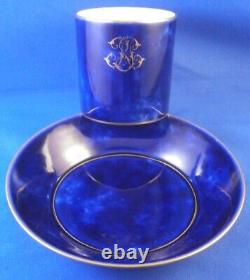 Antique 19thC Sevres Porcelain Mottled Cobalt Blue Cup & Saucer Porzellan Tasse