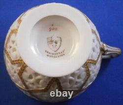 Antique 19thC Worcester Porcelain Reticulated Cup & Saucer Porzellan Tasse