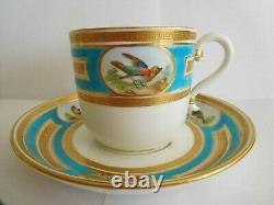 Antique 19thc Minton Celeste Blue Enamelled Cup And Saucer Painted With Birds